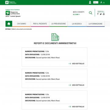 MyPage - referti e documenti amministrativi