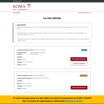 Area "Mie attività" per esercente