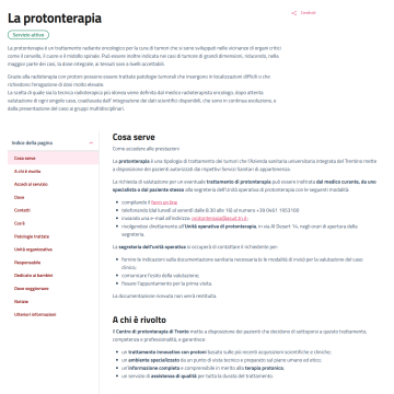 La scheda dedicata al servizio della Protonterapia