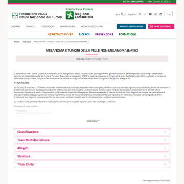 Istituto Tumori - Scheda Patologia